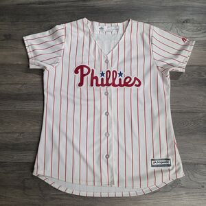 Majestic Philadelphia Phillies White Red Pinstripe Baseball Jersey